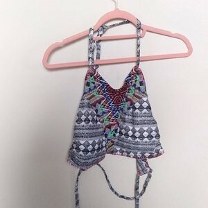 No Boundaries Black and White Embroidered Boho Tankini Top Size 1X